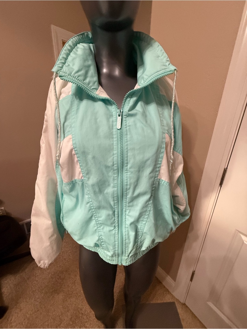 Light Teal and White Women's Windbreaker Jacket